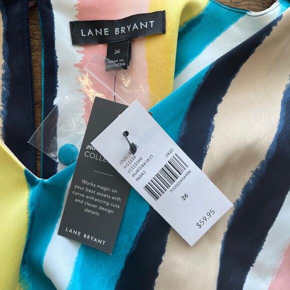 Lane Bryant Womens 26 Striped Tie Waist  Belted Hampton Pink Colorful Blouse - Picture 5 of 7